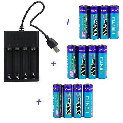 Kentli CHU4 USB charger + PH5 Lithium-ion AA batteries 3000 mWh - 12db