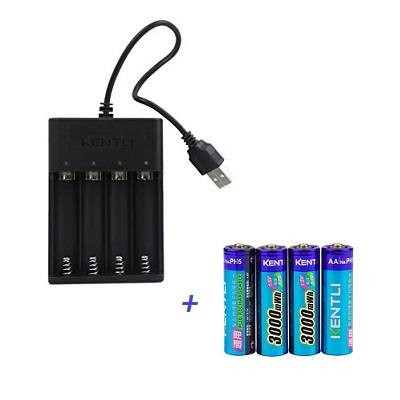 Kentli CHU4 USB charger + PH5 Lithium-ion AA batteries 3000 mWh - 4db