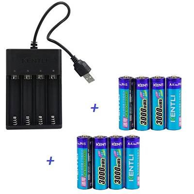 Kentli CHU4 USB charger + PH5 Lithium-ion AA batteries 3000 mWh - 8db