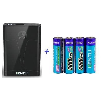 Kentli ET-007 AA akku töltő PowerBank funkcióval + PH5 3000 mWh Lítium-ion akkumulátor - 4db