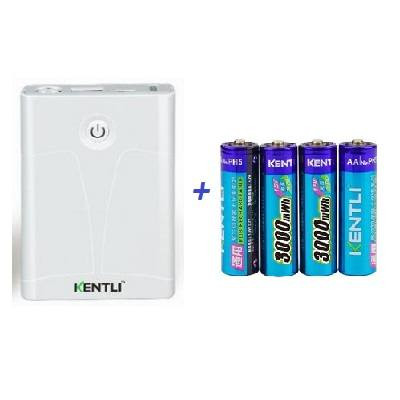 Kentli ET-007 AA akku töltő PowerBank funkcióval + PH5 3000 mWh Lítium-ion akkumulátor - 4db